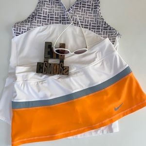 🎾NIKE DRI-FIT Women’s Tennis Skirt/Skort in White/Dove Gray/Bright Mandarin